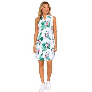 Tommy Bahama IslandZone Sleeveless Tropical Floral Golf Dress White Pink Medium